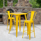 Emma and Oliver Commercial Grade 23.75 Square Metal Indoor-Outdoor Bar Table Set, 2 Back Stools