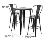 Emma and Oliver Commercial Grade 23.75 Square Metal Indoor-Outdoor Bar Table Set, 2 Back Stools