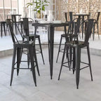 Emma and Oliver Commercial Grade 23.75 Square Metal Indoor-Outdoor Bar Table Set, 2 Back Stools
