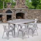 Ensemble table rectangulaire en métal qualité commerciale Emma et Oliver avec 6 chaises avec accoudoirs, pour l'intérieur et l'extérieur