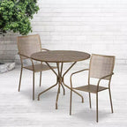 Emma and Oliver Commercial Grade 35.25 Round Metal Garden Patio Table Set, 2 Square Back Chairs