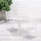 Emma and Oliver Commercial Grade 35.25 Round Metal Garden Patio Table Set, 2 Square Back Chairs