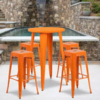 Emma et Oliver Table de bar ronde 24" en métal de qualité commerciale, pour l'intérieur et l'extérieur, 4 tabourets sans dossier