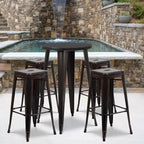 Emma et Oliver Table de bar ronde 24" en métal de qualité commerciale, pour l'intérieur et l'extérieur, 4 tabourets sans dossier