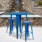 Ensemble table de bar Emma et Oliver en métal rond de 76 cm de qualité commerciale pour l'intérieur et l'extérieur, 2 tabourets sans dossier