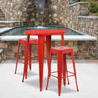 Ensemble table de bar Emma et Oliver en métal rond de 76 cm de qualité commerciale pour l'intérieur et l'extérieur, 2 tabourets sans dossier