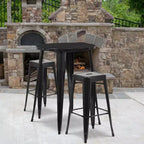 Ensemble table de bar Emma et Oliver en métal rond de 76 cm de qualité commerciale pour l'intérieur et l'extérieur, 2 tabourets sans dossier