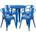 Emma and Oliver Commercial Grade 24 Round Metal Indoor-Outdoor Table Set with 4 Arm Chairs