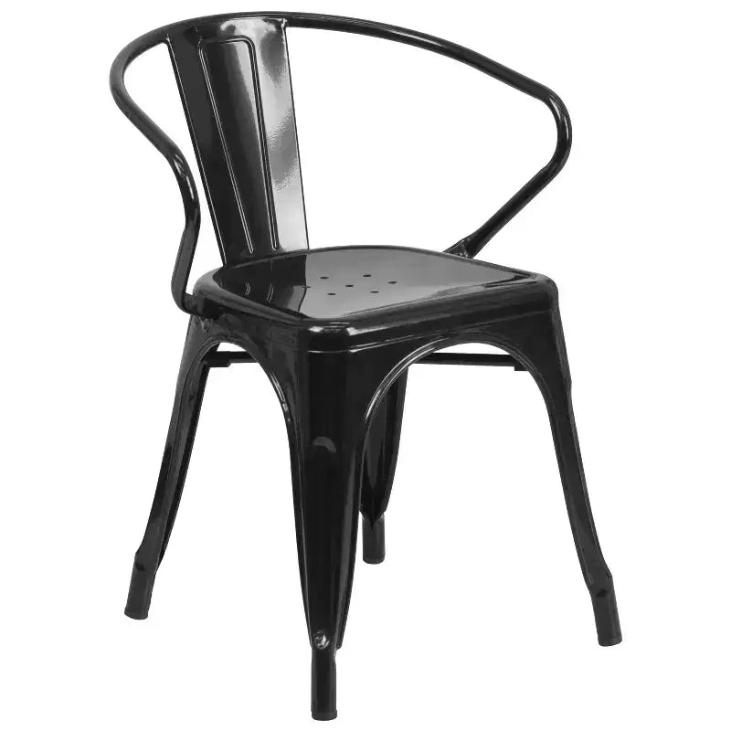 Ensemble de table ronde d'extérieur et d'intérieur en métal de qualité commerciale Emma et Oliver de 24 po avec 4 chaises à bras