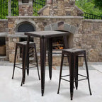 Ensemble table de bar et 2 tabourets sans dossier Emma et Oliver en métal carré de qualité commerciale 60 cm pour intérieur et extérieur