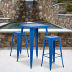Ensemble table de bar et 2 tabourets sans dossier Emma et Oliver en métal carré de qualité commerciale 60 cm pour intérieur et extérieur
