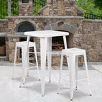 Ensemble table de bar et 2 tabourets sans dossier Emma et Oliver en métal carré de qualité commerciale 60 cm pour intérieur et extérieur