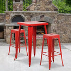 Ensemble table de bar et 2 tabourets sans dossier Emma et Oliver en métal carré de qualité commerciale 60 cm pour intérieur et extérieur
