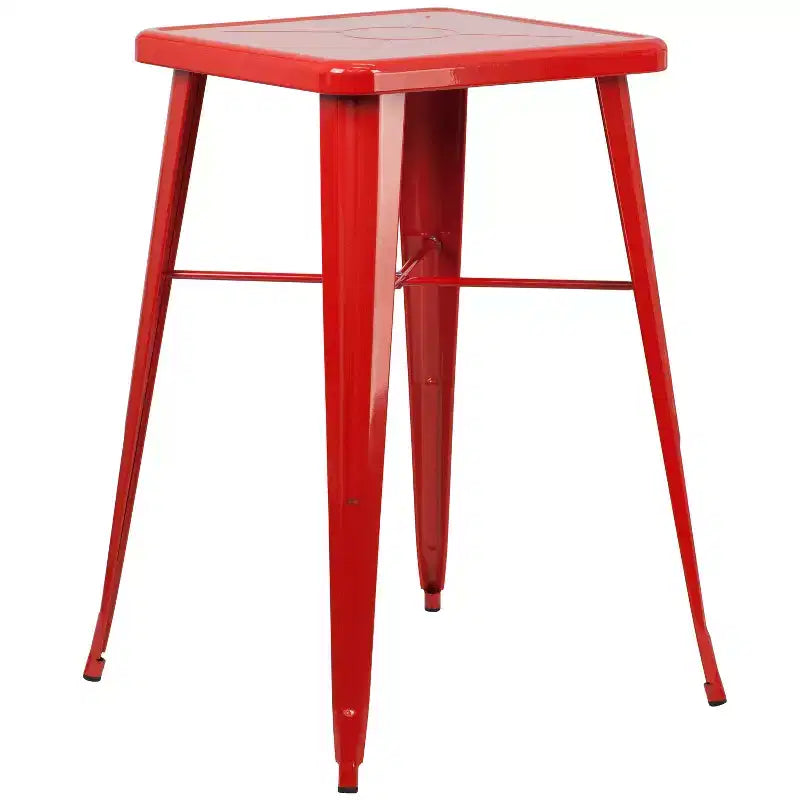 Ensemble table de bar et 2 tabourets sans dossier Emma et Oliver en métal carré de qualité commerciale 60 cm pour intérieur et extérieur