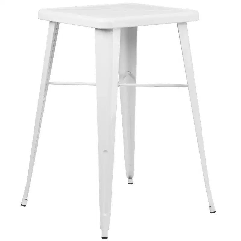 Ensemble table de bar et 2 tabourets sans dossier Emma et Oliver en métal carré de qualité commerciale 60 cm pour intérieur et extérieur