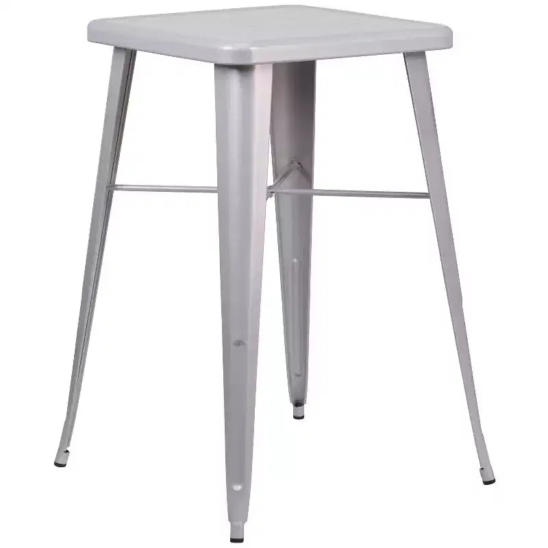 Ensemble table de bar et 2 tabourets sans dossier Emma et Oliver en métal carré de qualité commerciale 60 cm pour intérieur et extérieur