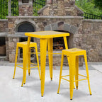 Ensemble table de bar et 2 tabourets sans dossier Emma et Oliver en métal carré de qualité commerciale 60 cm pour intérieur et extérieur