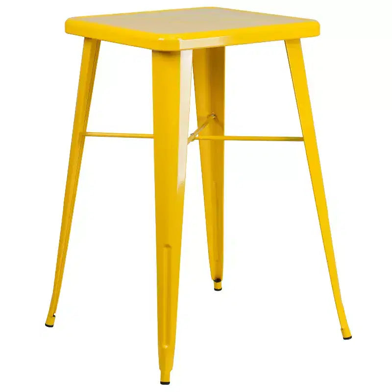 Ensemble table de bar et 2 tabourets sans dossier Emma et Oliver en métal carré de qualité commerciale 60 cm pour intérieur et extérieur
