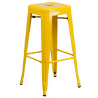 Ensemble table de bar et 2 tabourets sans dossier Emma et Oliver en métal carré de qualité commerciale 60 cm pour intérieur et extérieur