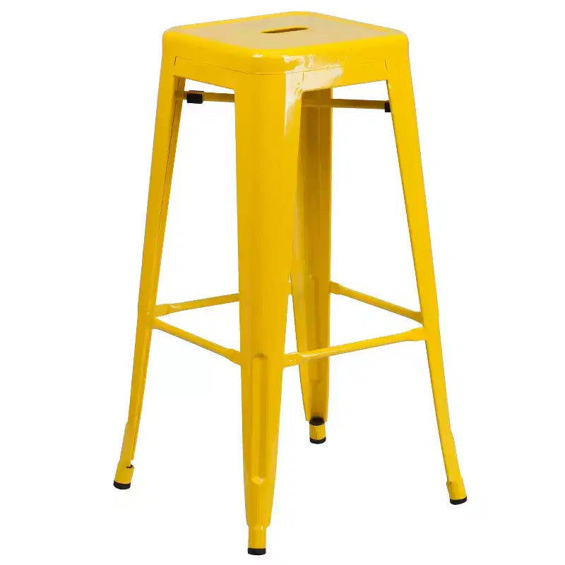 Ensemble table de bar et 2 tabourets sans dossier Emma et Oliver en métal carré de qualité commerciale 60 cm pour intérieur et extérieur