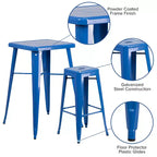 Ensemble table de bar et 2 tabourets sans dossier Emma et Oliver en métal carré de qualité commerciale 60 cm pour intérieur et extérieur