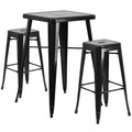 Ensemble table de bar et 2 tabourets sans dossier Emma et Oliver en métal carré de qualité commerciale 60 cm pour intérieur et extérieur