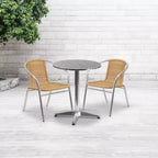 Emma and Oliver 23.5 Round Aluminum Garden Patio Table Set with 2 Rattan Chairs