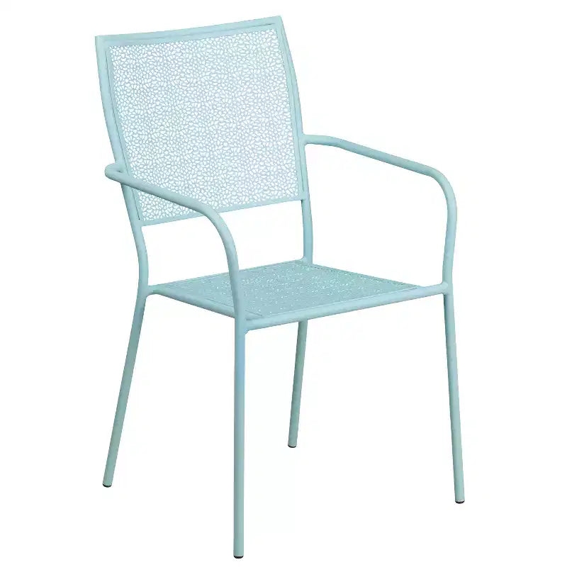Ensemble table de jardin et terrasse ronde en métal de qualité commerciale Emma et Oliver de 35,25 po, 4 chaises à dossier carré
