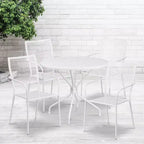 Ensemble table de jardin et terrasse ronde en métal de qualité commerciale Emma et Oliver de 35,25 po, 4 chaises à dossier carré