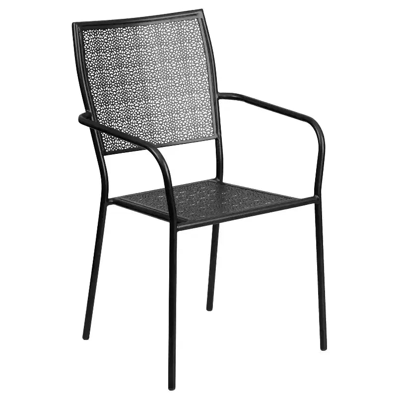 Ensemble table de jardin et terrasse ronde en métal de qualité commerciale Emma et Oliver de 35,25 po, 4 chaises à dossier carré