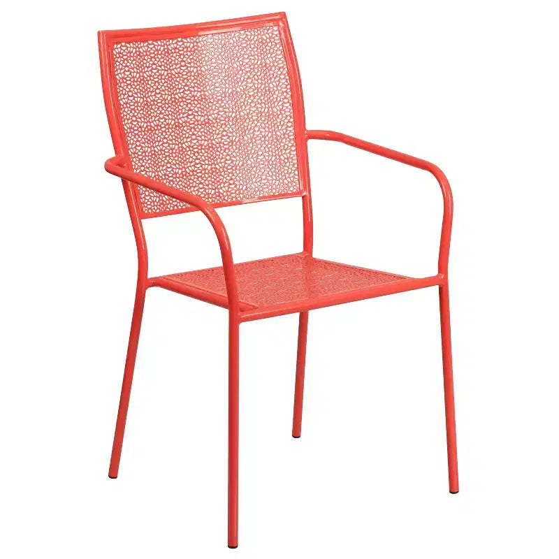 Ensemble table de jardin et terrasse ronde en métal de qualité commerciale Emma et Oliver de 35,25 po, 4 chaises à dossier carré