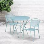 Emma and Oliver Commercial Grade 30 Round Metal Folding Patio Table Set w/ 2 Round Back Chairs