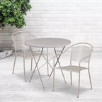 Emma and Oliver Commercial Grade 30 Round Metal Folding Patio Table Set w/ 2 Round Back Chairs