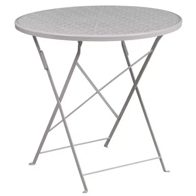 Emma and Oliver Commercial Grade 30 Round Metal Folding Patio Table Set w/ 2 Round Back Chairs