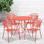 Ensemble table de patio pliante ronde en métal de qualité commerciale Emma et Oliver de 76 cm de diamètre avec 4 chaises à dossier rond