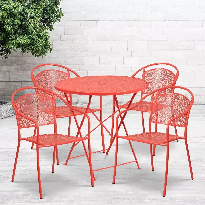 Ensemble table de patio pliante ronde en métal de qualité commerciale Emma et Oliver de 76 cm de diamètre avec 4 chaises à dossier rond