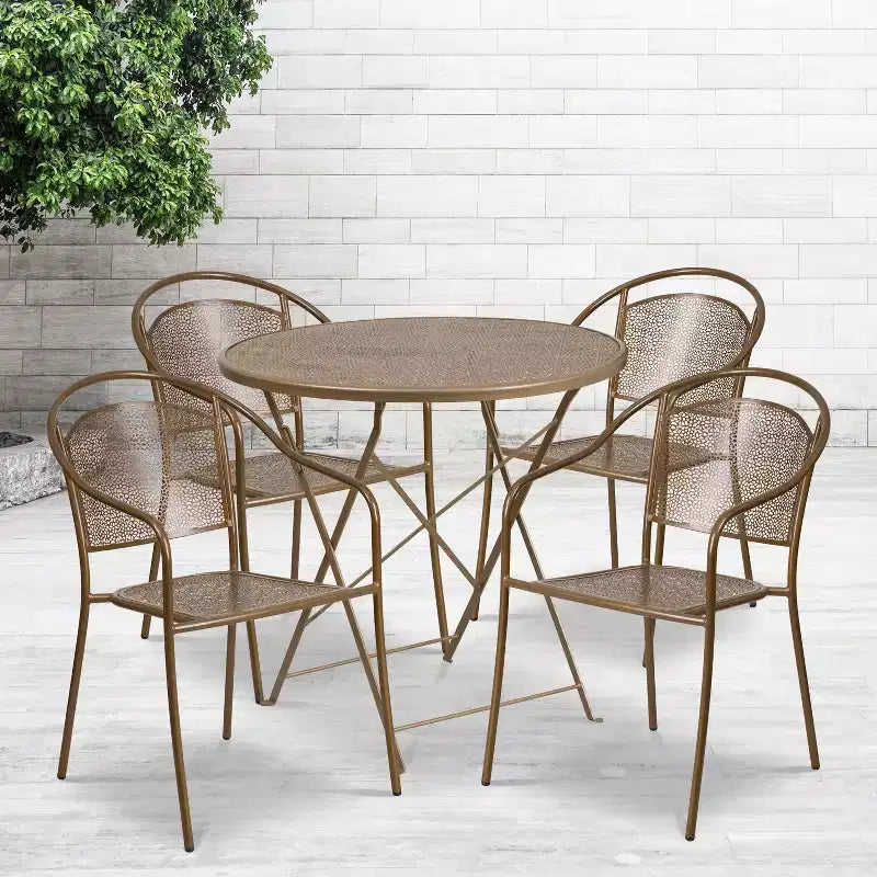 Ensemble table de patio pliante ronde en métal de qualité commerciale Emma et Oliver de 76 cm de diamètre avec 4 chaises à dossier rond