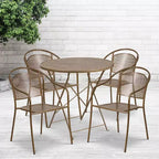 Ensemble table de patio pliante ronde en métal de qualité commerciale Emma et Oliver de 76 cm de diamètre avec 4 chaises à dossier rond