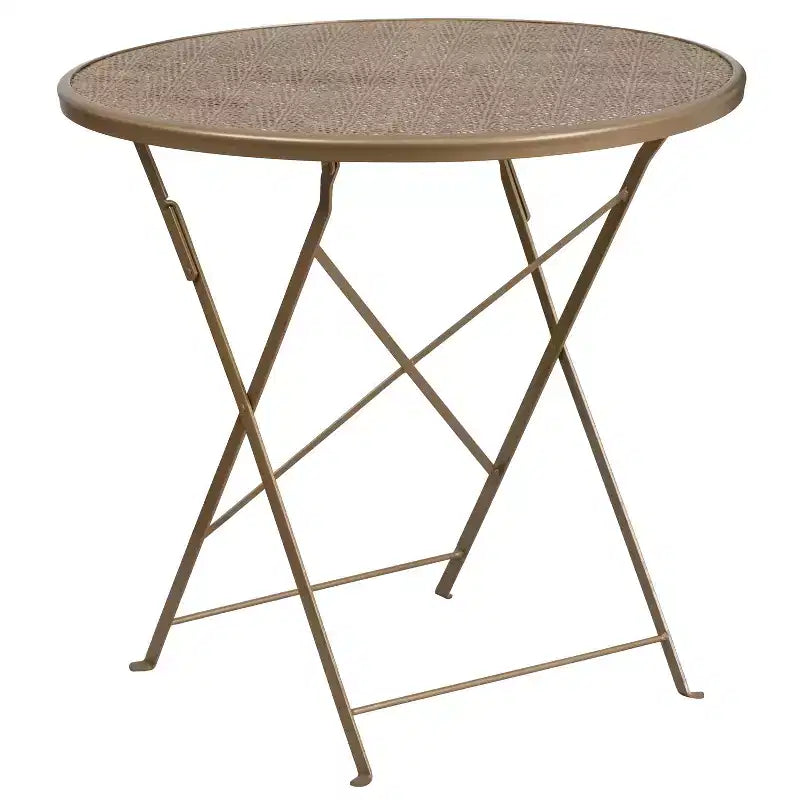 Ensemble table de patio pliante ronde en métal de qualité commerciale Emma et Oliver de 76 cm de diamètre avec 4 chaises à dossier rond