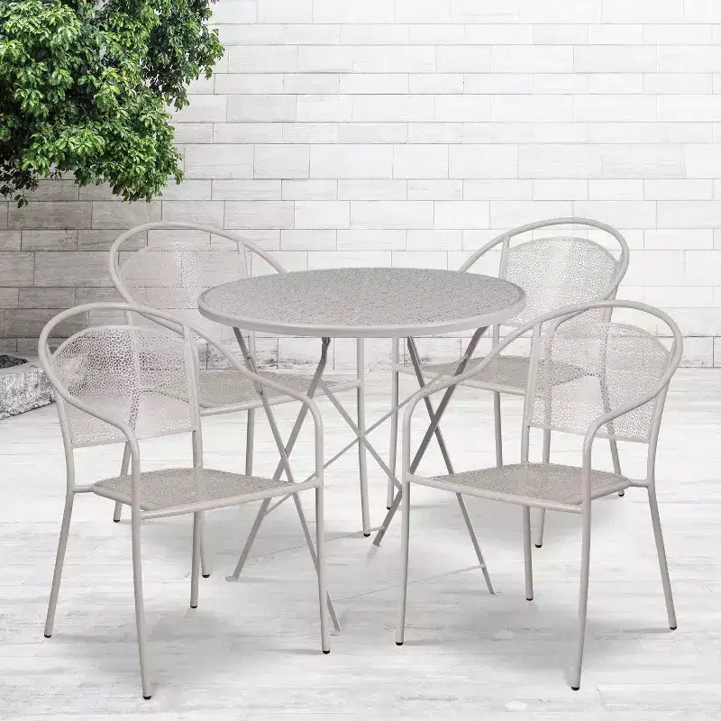 Ensemble table de patio pliante ronde en métal de qualité commerciale Emma et Oliver de 76 cm de diamètre avec 4 chaises à dossier rond