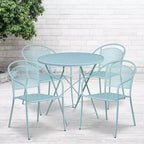 Ensemble table de patio pliante ronde en métal de qualité commerciale Emma et Oliver de 76 cm de diamètre avec 4 chaises à dossier rond