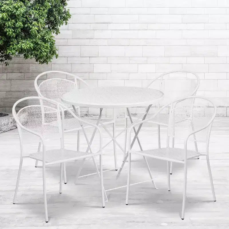 Ensemble table de patio pliante ronde en métal de qualité commerciale Emma et Oliver de 76 cm de diamètre avec 4 chaises à dossier rond