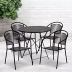 Ensemble table de patio pliante ronde en métal de qualité commerciale Emma et Oliver de 76 cm de diamètre avec 4 chaises à dossier rond