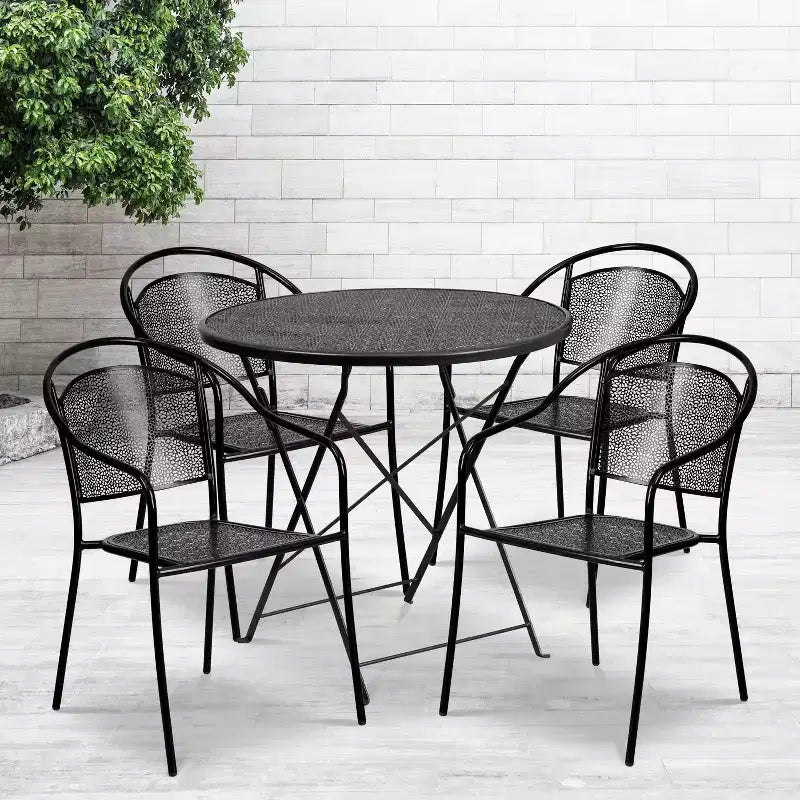 Ensemble table de patio pliante ronde en métal de qualité commerciale Emma et Oliver de 76 cm de diamètre avec 4 chaises à dossier rond