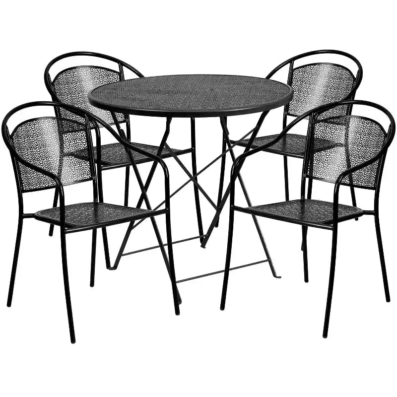 Ensemble table de patio pliante ronde en métal de qualité commerciale Emma et Oliver de 76 cm de diamètre avec 4 chaises à dossier rond