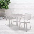 Emma and Oliver Commercial Grade 28 Square Metal Garden Patio Table Set w/ 2 Square Back Chairs