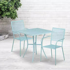 Emma and Oliver Commercial Grade 28 Square Metal Garden Patio Table Set w/ 2 Square Back Chairs