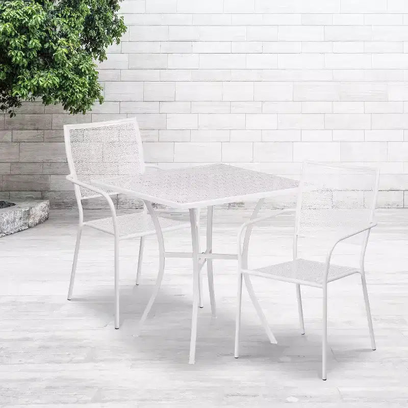 Emma and Oliver Commercial Grade 28 Square Metal Garden Patio Table Set w/ 2 Square Back Chairs