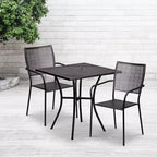 Emma and Oliver Commercial Grade 28 Square Metal Garden Patio Table Set w/ 2 Square Back Chairs