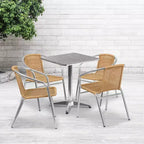 Ensemble de table de jardin et patio Emma et Oliver carrée en aluminium de 23,5 po avec 4 chaises en rotin